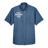 Harriton Men's Denim Shirt, Light Denim, Front view, Mockup