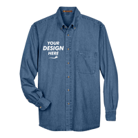 Harriton Men's Denim Shirt, Light Denim, Front view, Mockup