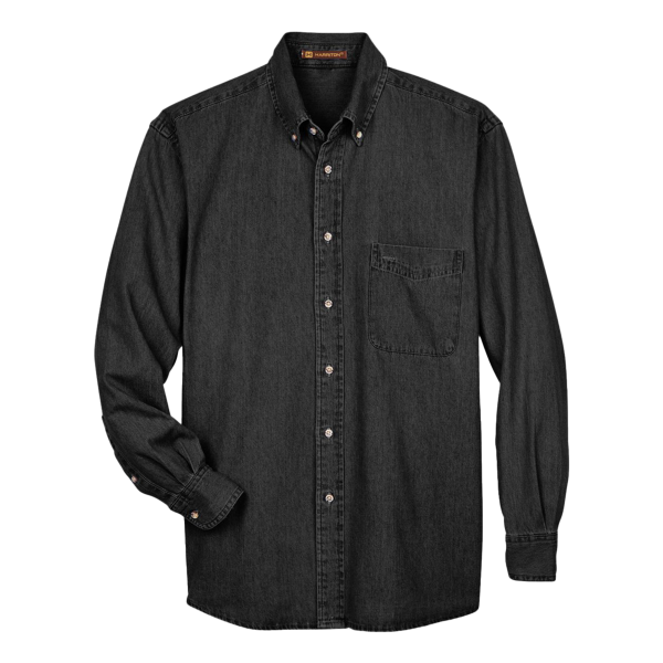 Harriton Men's Denim Shirt, Washed Black, Front view