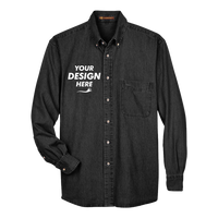 Harriton Men's Denim Shirt, Washed Black, Front view, Mockup