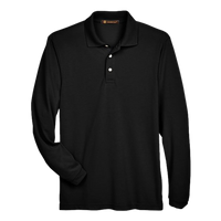 Harriton Men's Easy Blend™ Long Sleeve Polo, Black, Front view