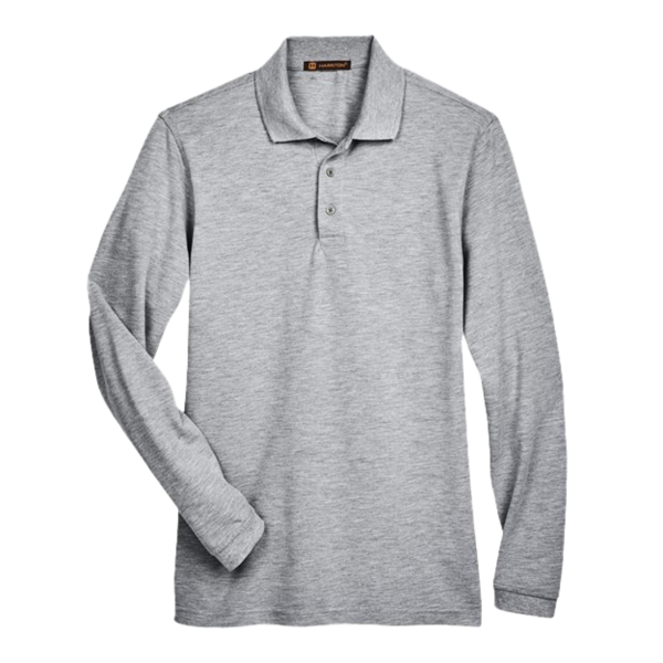 Harriton Men's Easy Blend™ Long Sleeve Polo, Grey Heather, Front view