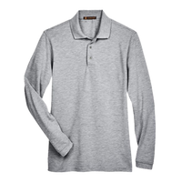 Harriton Men's Easy Blend™ Long Sleeve Polo, Grey Heather, Front view