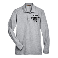Harriton Men's Easy Blend™ Long Sleeve Polo, Grey Heather, Front view, Mockup