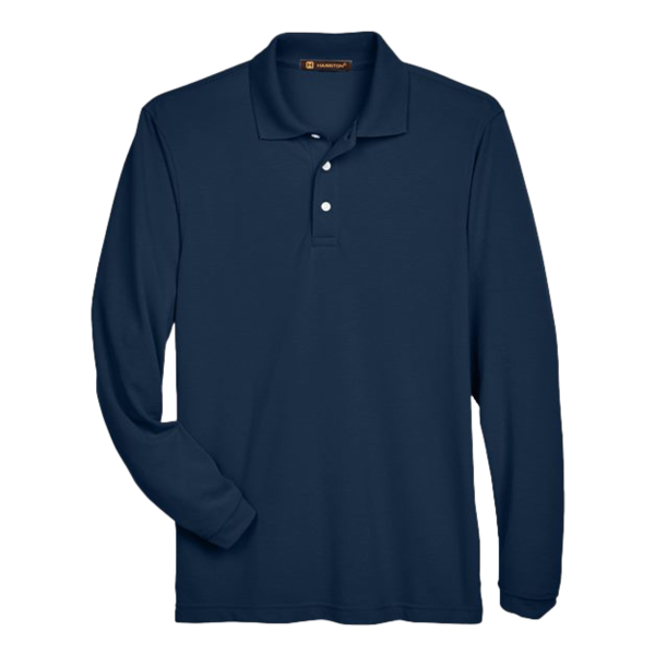 Harriton Men's Easy Blend™ Long Sleeve Polo, Navy, Front view