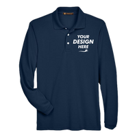 Harriton Men's Easy Blend™ Long Sleeve Polo, Navy, Front view, Mockup