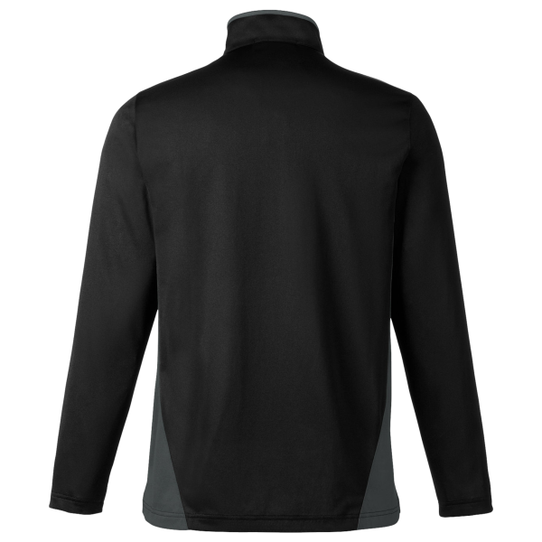 Harriton Men's Flash Snag Protection Plus IL Colorblock Quarter-Zip Pullover, Black / Dark Charcoal, Back view