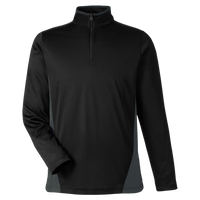 Harriton Men's Flash Snag Protection Plus IL Colorblock Quarter-Zip Pullover, Black / Dark Charcoal, Front view