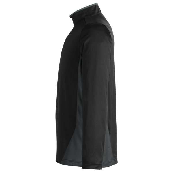 Harriton Men's Flash Snag Protection Plus IL Colorblock Quarter-Zip Pullover, Black / Dark Charcoal, Left Sleeve view