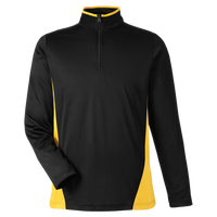 Harriton Men's Flash Snag Protection Plus IL Colorblock Quarter-Zip Pullover, Black / Sunray Yellow, Front view