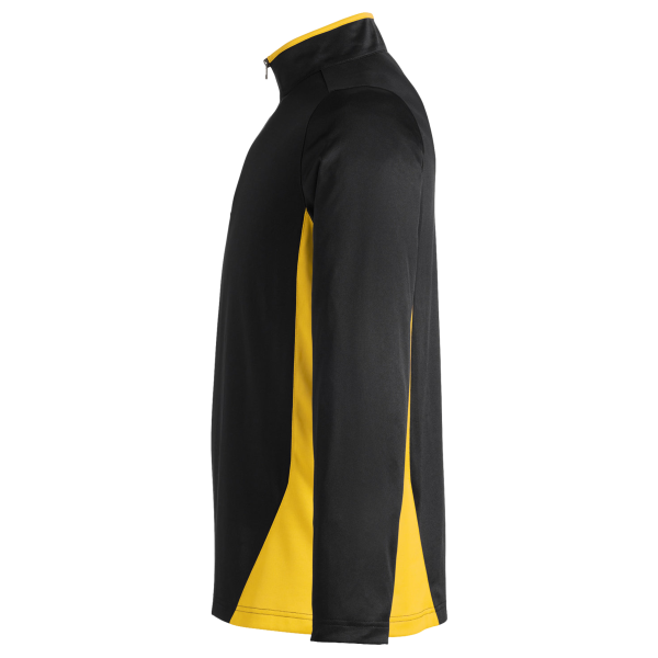Harriton Men's Flash Snag Protection Plus IL Colorblock Quarter-Zip Pullover, Black / Sunray Yellow, Left Sleeve view