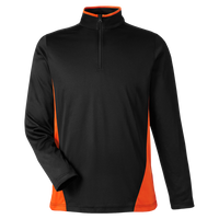 Harriton Men's Flash Snag Protection Plus IL Colorblock Quarter-Zip Pullover, Black / Team Orange, Front view