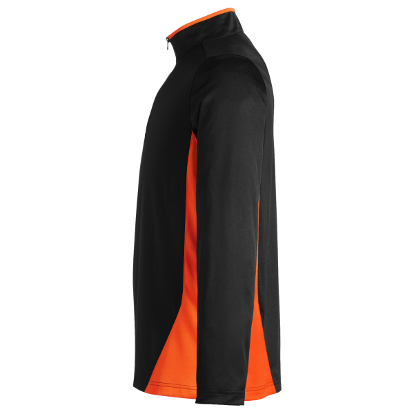Harriton Men's Flash Snag Protection Plus IL Colorblock Quarter-Zip Pullover, Black / Team Orange, Left Sleeve view