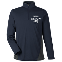 Harriton Men's Flash Snag Protection Plus IL Colorblock Quarter-Zip Pullover, Dark Navy / Dark Charcoal, Front view, Mockup