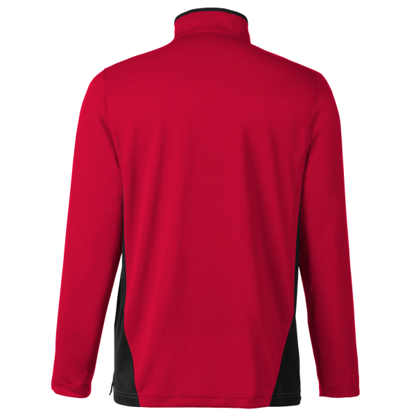 Harriton Men's Flash Snag Protection Plus IL Colorblock Quarter-Zip Pullover, Red / Black, Back view