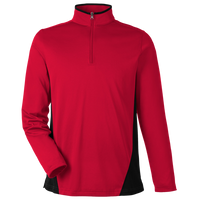 Harriton Men's Flash Snag Protection Plus IL Colorblock Quarter-Zip Pullover, Red / Black, Front view