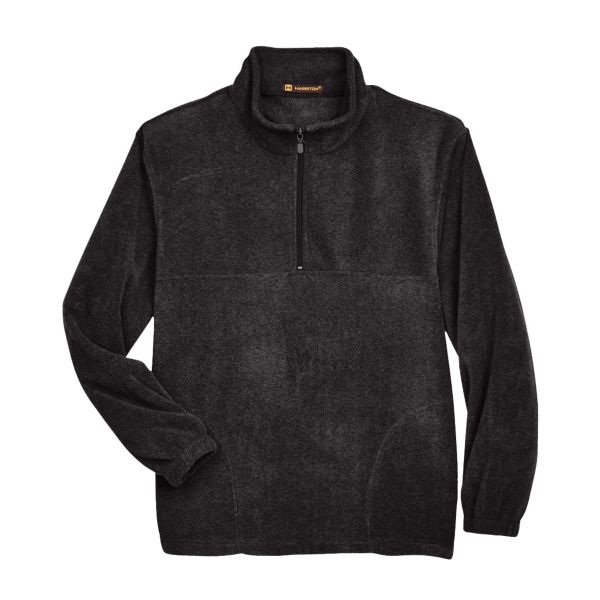 Harriton Men's Fleece Quarter-Zip Pullover, Black, Front view