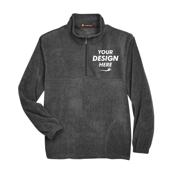 Harriton Men's Fleece Quarter-Zip Pullover, Charcoal, Front view, Mockup