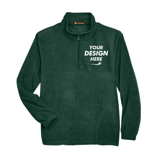 Harriton Men's Fleece Quarter-Zip Pullover, Hunter, Front view, Mockup
