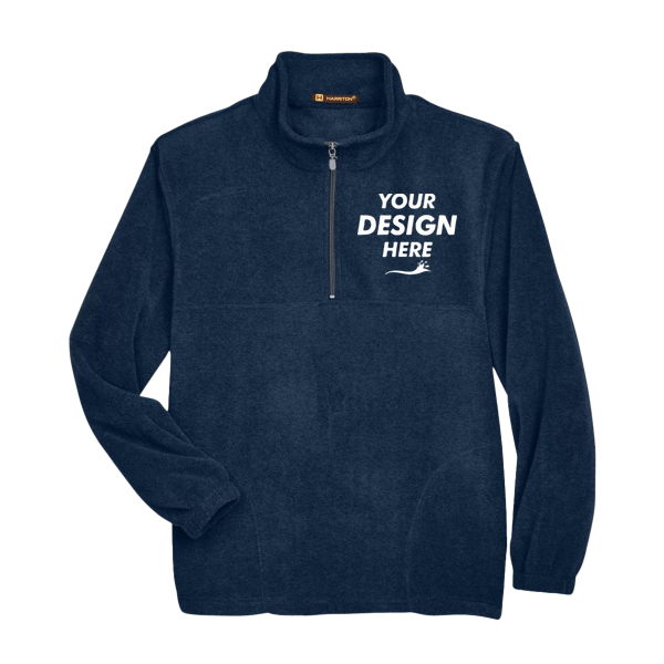 Harriton Men's Fleece Quarter-Zip Pullover, Navy, Front view, Mockup