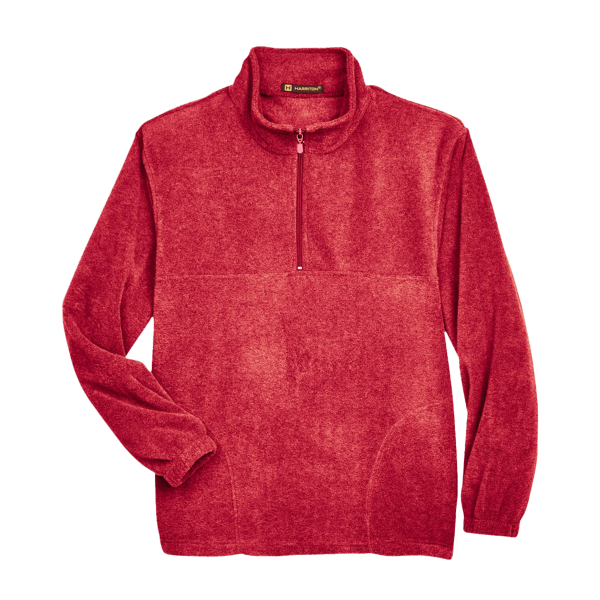 Harriton Men's Fleece Quarter-Zip Pullover, Red, Front view