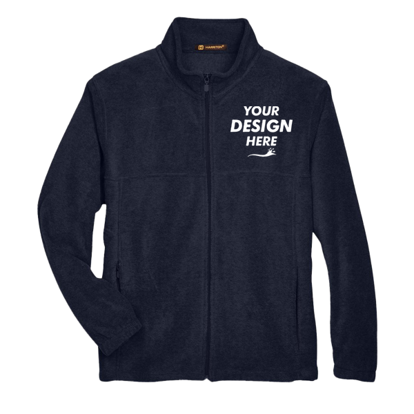 Harriton Men's Full-Zip Fleece, Navy, Front view, Mockup