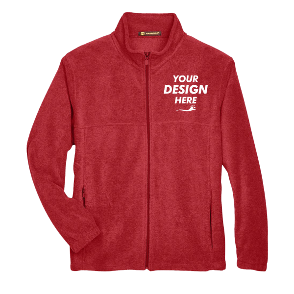 Harriton Men's Full-Zip Fleece, Red, Front view, Mockup