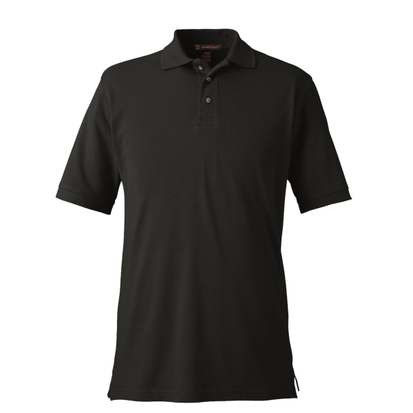 Harriton Men's Pique Polo, Black, Front view