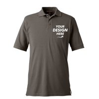 Harriton Men's Pique Polo, Charcoal, Front view, Mockup