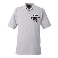 Harriton Men's Pique Polo, Grey Heather, Front view, Mockup