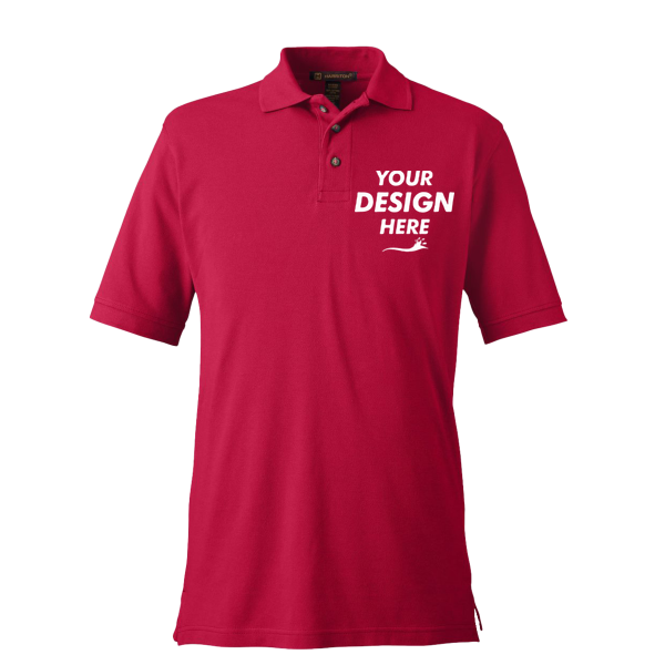 Harriton Men's Pique Polo, Red, Front view, Mockup