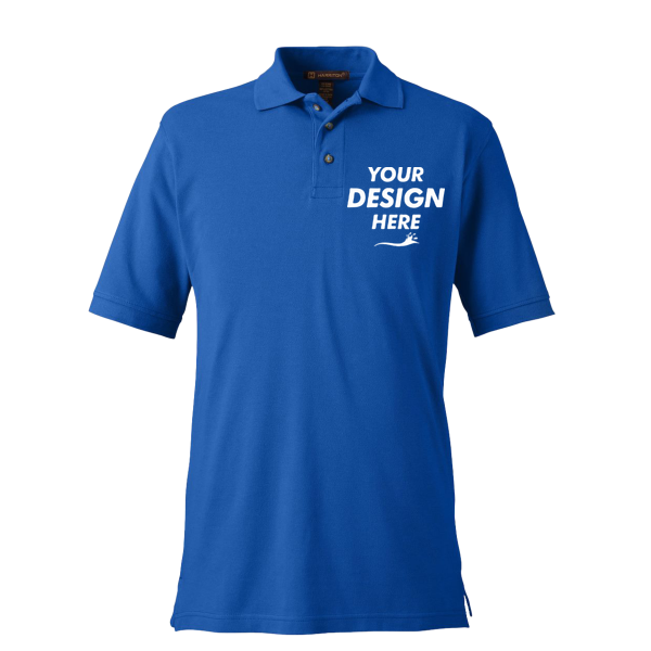 Harriton Men's Pique Polo, True Royal, Front view, Mockup