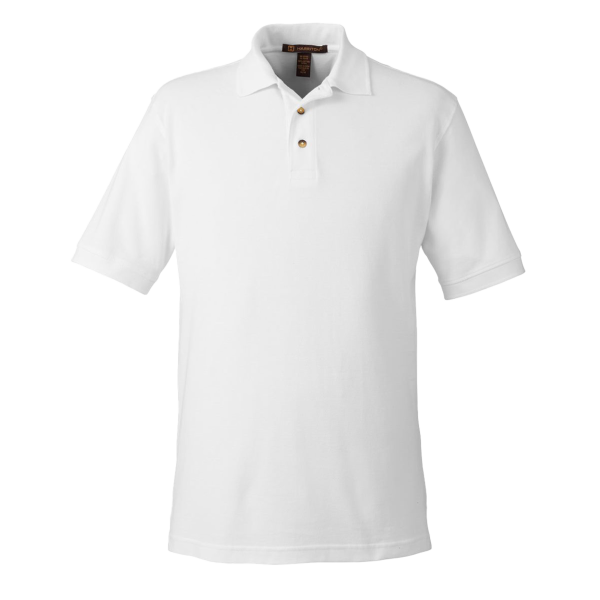 Harriton Men's Pique Polo, White, Front view