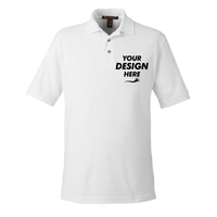 Harriton Men's Pique Polo, White, Front view, Mockup