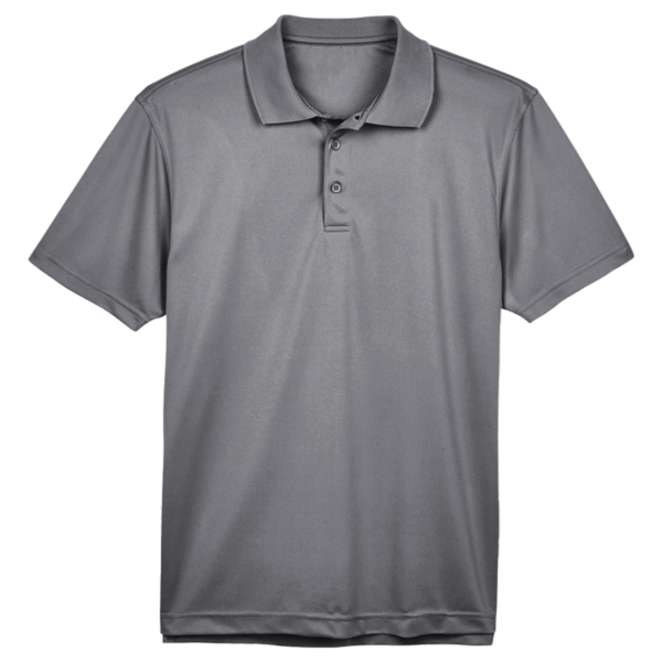 Harriton Men's Polyester Jersey Polo, Charcoal, Front view