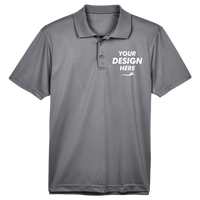 Harriton Men's Polyester Jersey Polo, Charcoal, Front view, Mockup