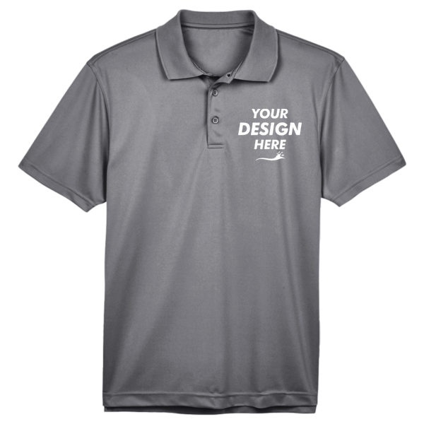 Harriton Men's Polyester Jersey Polo, Charcoal, Front view, Mockup