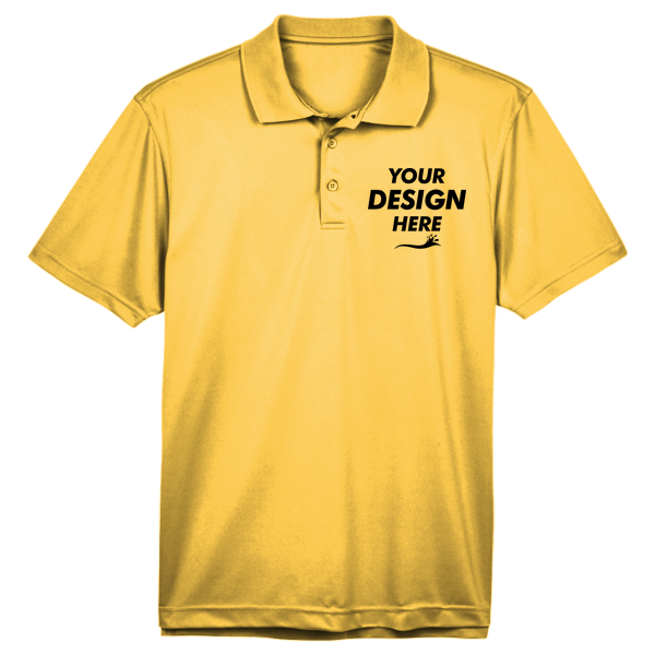 Harriton Men's Polyester Jersey Polo, Gold, Front view, Mockup