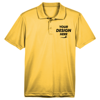 Harriton Men's Polyester Jersey Polo, Gold, Front view, Mockup