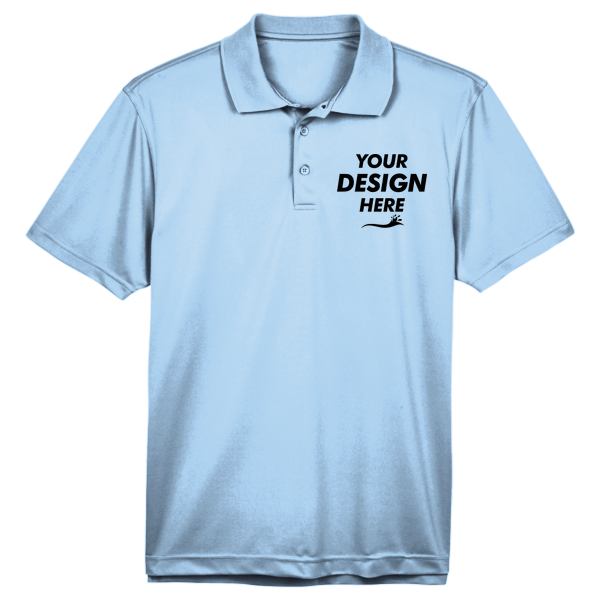 Harriton Men's Polyester Jersey Polo, Light Blue, Front view, Mockup