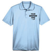 Harriton Men's Polyester Jersey Polo, Light Blue, Front view, Mockup