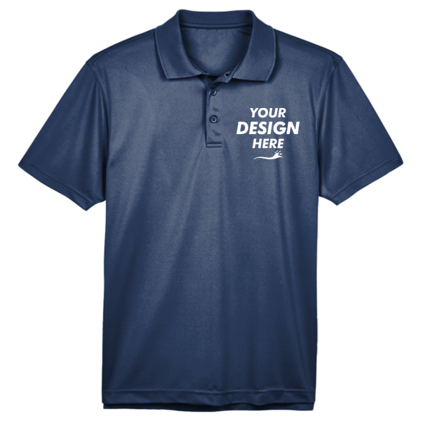 Harriton Men's Polyester Jersey Polo, Navy, Front view, Mockup