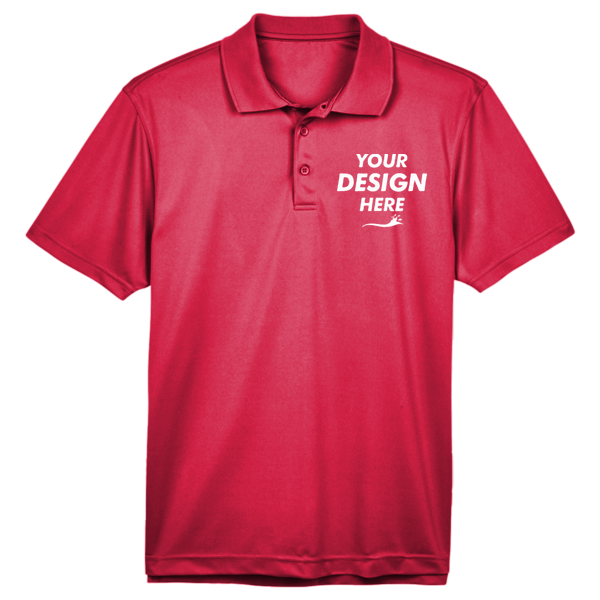 Harriton Men's Polyester Jersey Polo, Red, Front view, Mockup