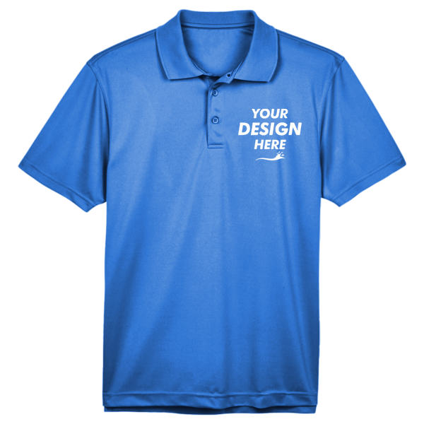 Harriton Men's Polyester Jersey Polo, True Royal, Front view, Mockup