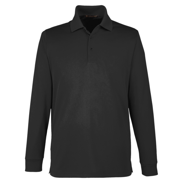 Harriton Men's Tall Advantage Long Sleeve Snag Protection Plus IL Polo, Black, Front view