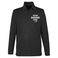 Harriton Men's Tall Advantage Long Sleeve Snag Protection Plus IL Polo, Black, Front view, Mockup
