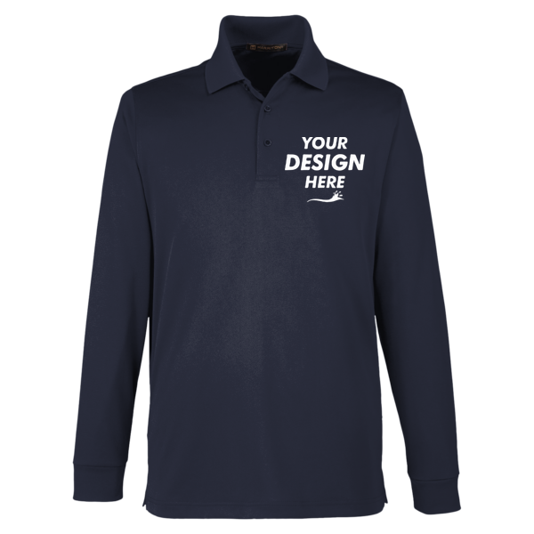 Harriton Men's Tall Advantage Long Sleeve Snag Protection Plus IL Polo, Dark Navy, Front view, Mockup