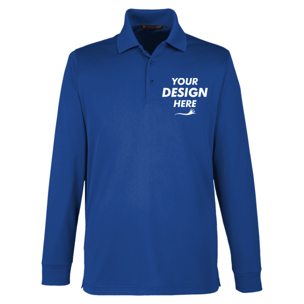 Harriton Men's Tall Advantage Long Sleeve Snag Protection Plus IL Polo, True Royal, Front view, Mockup