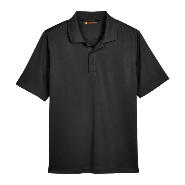 Harriton Men's Tall Advantage Snag Protection Plus IL Polo, Black, Front view