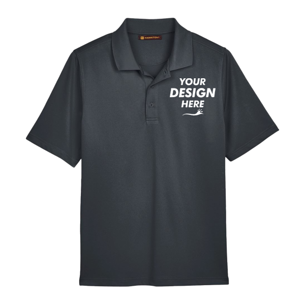 Harriton Men's Tall Advantage Snag Protection Plus IL Polo, Dark Charcoal, Front view, Mockup